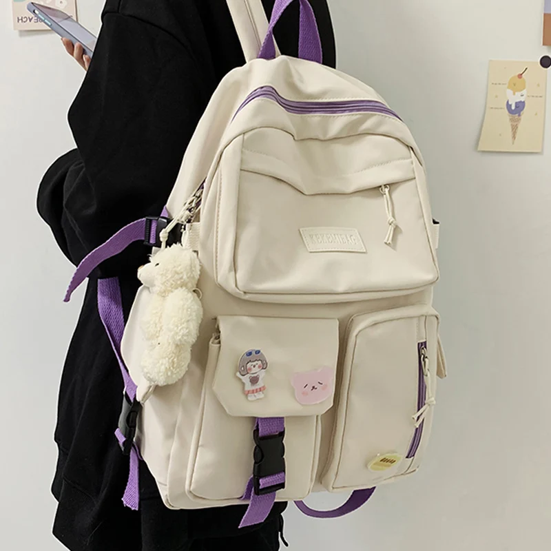 

2021 Fashion Women Waterproof Backpack Kawaii Student BookBag College School Bag Girl Nylon Men Black Mochila Bagpack