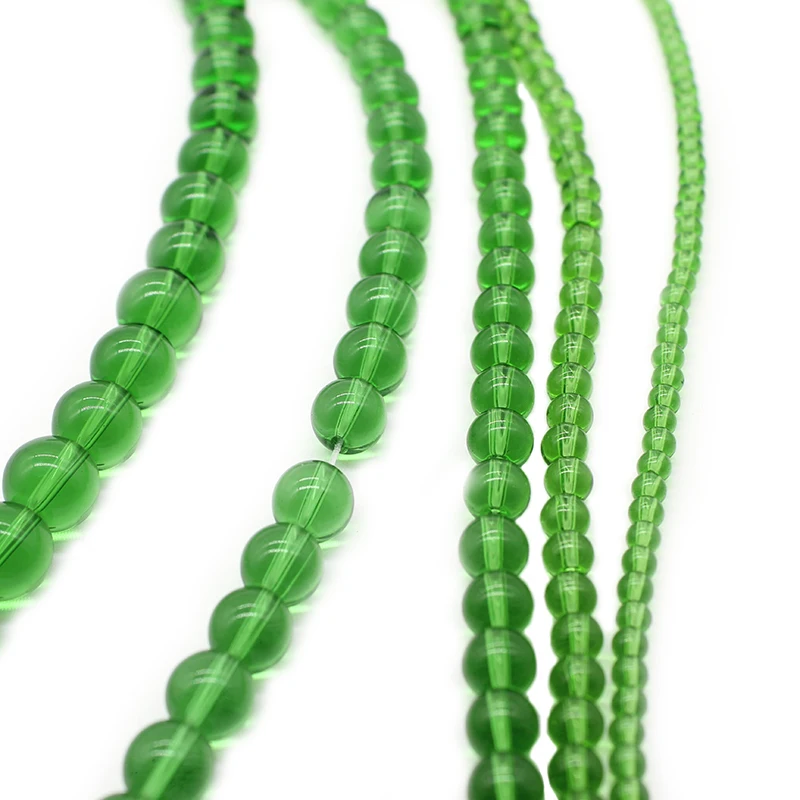 Natural Stone Smooth Green Glass Beads  Round Loose Spacer Beads for Needlework Jewelry Making 4-12mm DIY Bracelet Wholesale