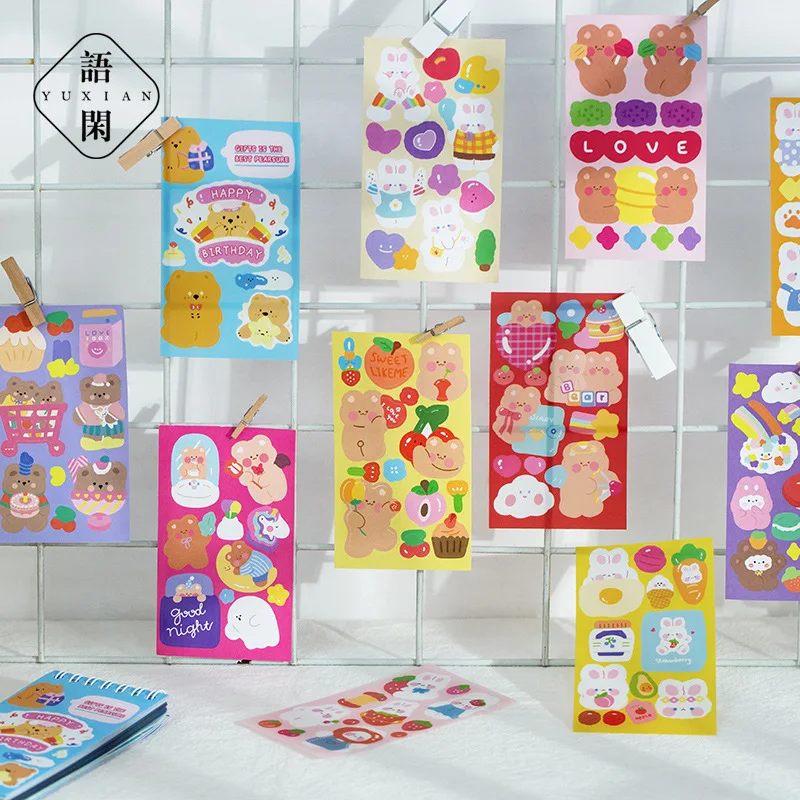 Cute Cartoon Animals Coil Sticker Book Creative Hand Account Decoration Collage DIY Material Stickers Scrapbooking