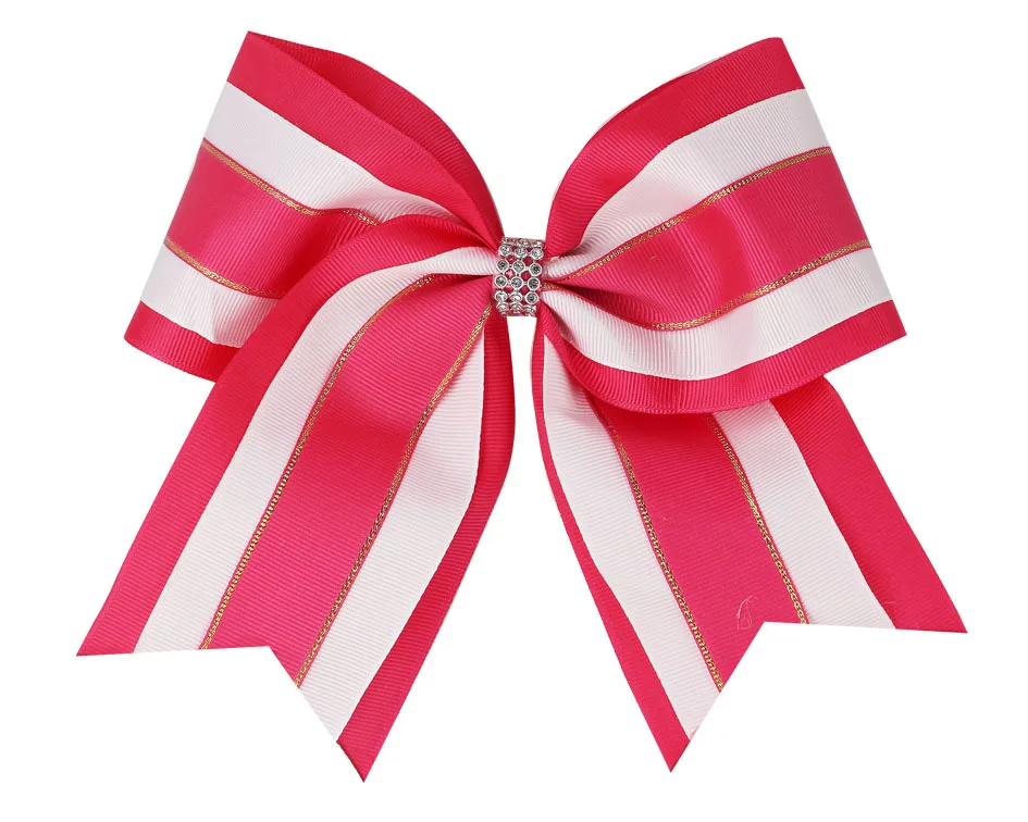 NEW Gold rim grosgrain ribbon 7inch Cheer Bow with elastic Girls  Bows Cheerleading for girls Hair accessories 20pcs