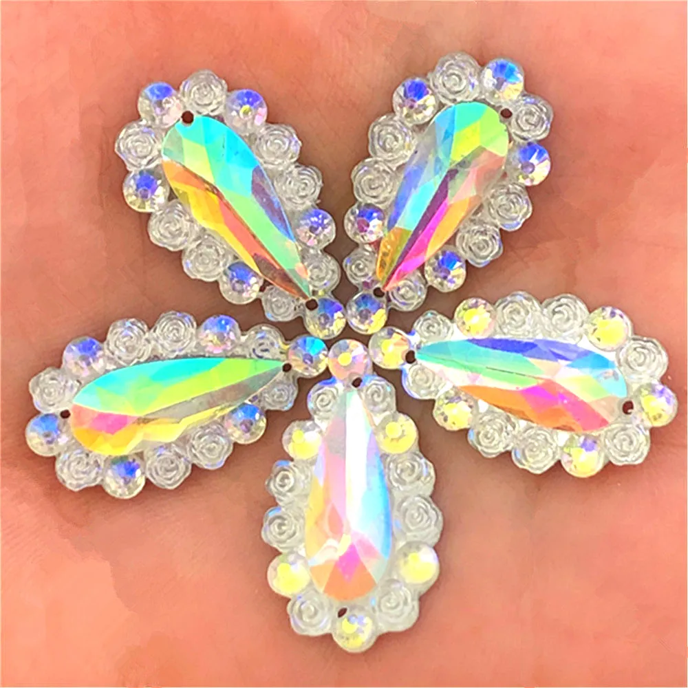 10PCS 15*27mm AB Drop Flatback Resin Teardrop Rhinestone Wedding decoration craft