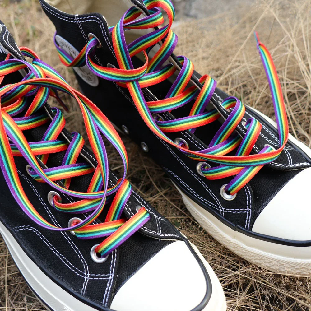 Flat Rainbow Shoelace Gradient Color Low-cut High Top Canvas Shoes Laces Rainbow Personalized Printing Shoelaces Accesories