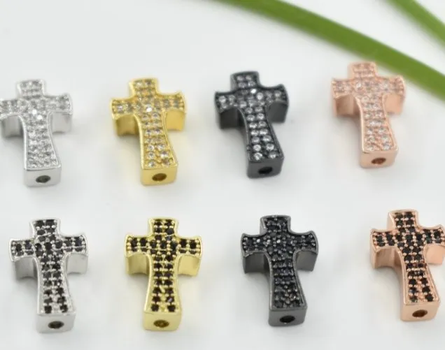 9*14mm cross crystal micro pave cz zircon cubic zirconia beads copper silver gold black plated bracelet accessories wyh4