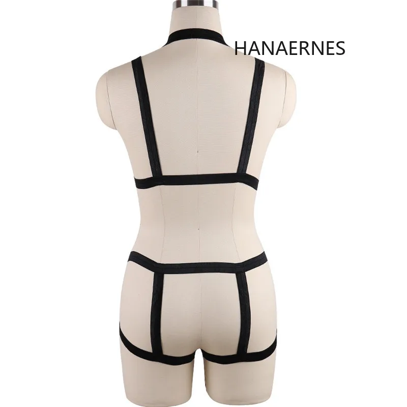 Hanaernes lingerie geométrica feminina, sutiã de peito bondage para mulheres, suspensórios de cinta liga gótica