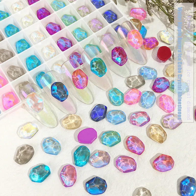 

50Pcs Ice Shape Crystal Clear Aurora Mocha 3D Nail Art Decorations Glitter Designs Nail Rhinestones Glass Stones Accessories