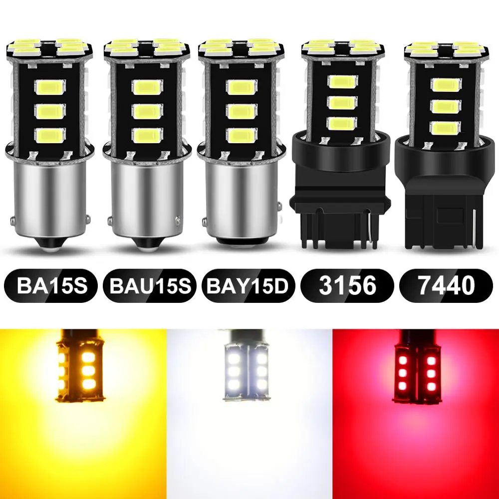Лампа сигнальная светодиодная, 2 шт., 1156, BA15S, BAU15S, PY21W, 1157, BAY15D, P21/5W, T20, 7440, W21W, 7443, W21/5W, T25, 3156, 3157, белый, красный, желтый