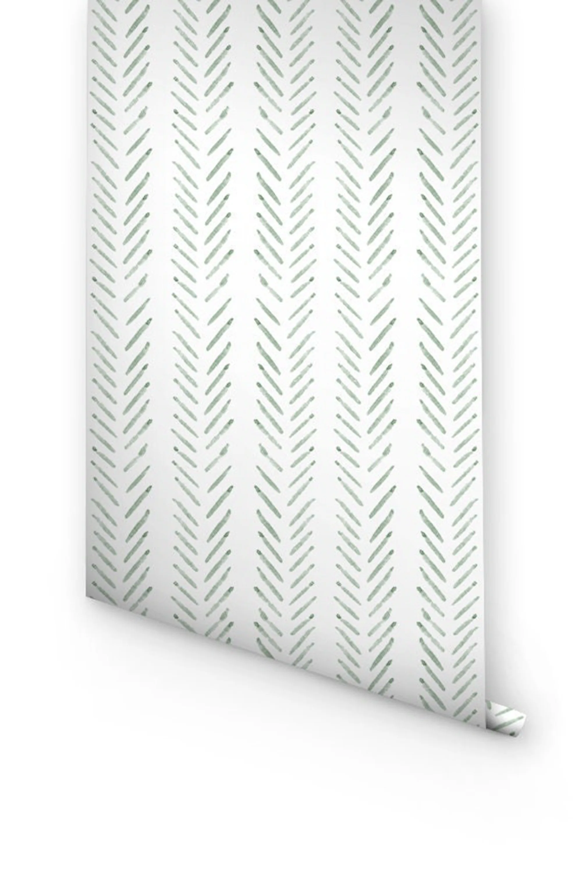 Modern Hand Drawn herringbone wallpaper in light Green, Scandinavian design, Traditional Non-Woven wall paper