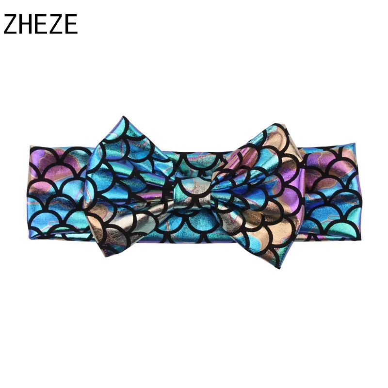 1PC Mermaid Headband With 5'' Bow Girls Metallic Hairbow Headwrap Kids Handmade Hair Accessories Cosplay Mermaid Hairband