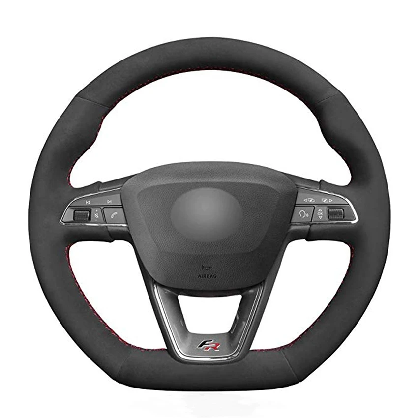 Hand-stitched Black Suede Car Steering Wheel Cover for  Seat Leon 5F Ibiza 6F (FR|CUPRA) Alhambra Arona Ateca (FR Line) Toledo