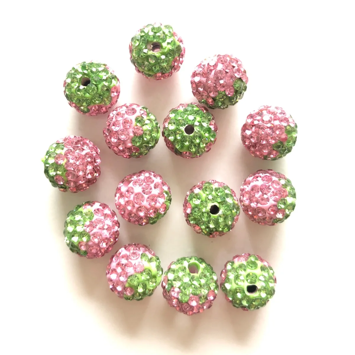 

50pcs 10mm High Quality Mix Green Pink Crystal Clay Pave Rhinestone Round Disco Ball Loose Spacer Bead Bracelet Necklace Making