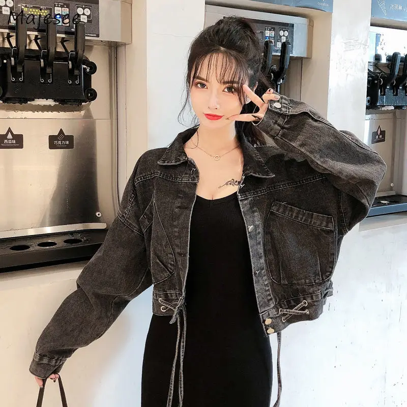 Basic Jackets Women Cropped Vintage Spring Lace Up College Streetwear Pure Color Ulzzang Ladies Trendy Cozy Outwear Minimalist