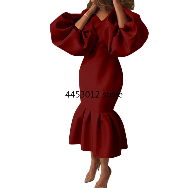 Women Maxi Dresses Long Lantern Dress Christmas V Collar Bodycon Sexy Shiny Celebrate Occasion African Robes Birthday Event