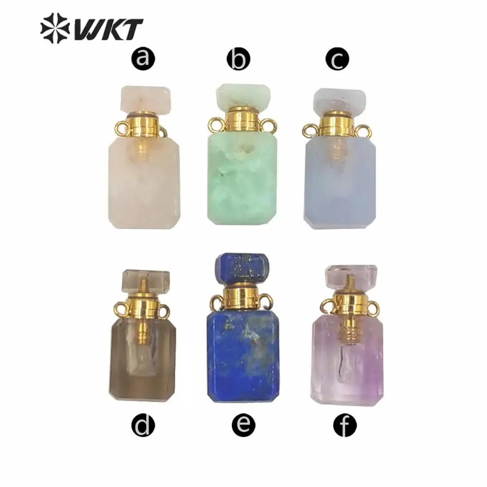 WT-P1573 New Design Luxury Rectangle Stone Perfume Bottle Pendant Gold Color Wire Wrapped Double Point Essence Oil Jewelry New