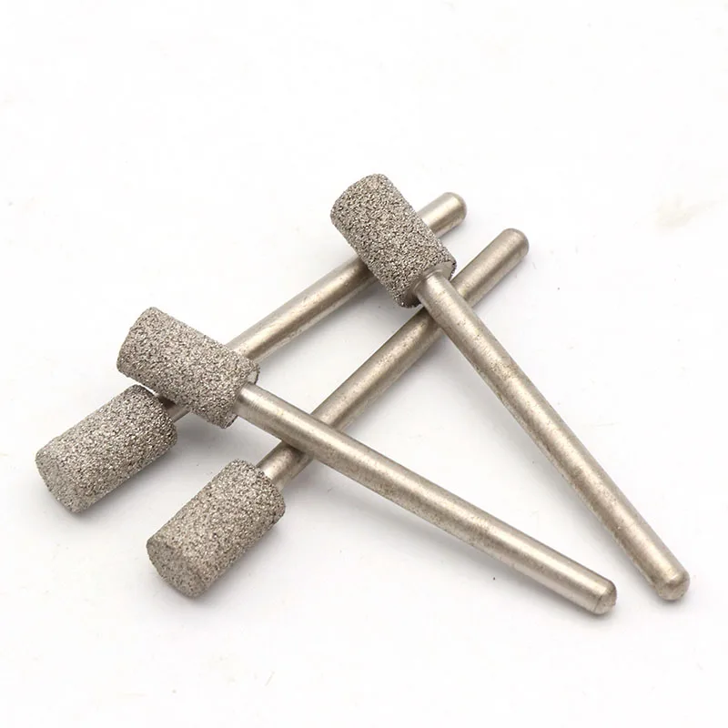 5pcs 3mm Shank Brazed Cylindrical Diamond Grinding Head Burrs Carving Peeling Bits Tools For Jade Stone Glass Metal Ceramic Mill