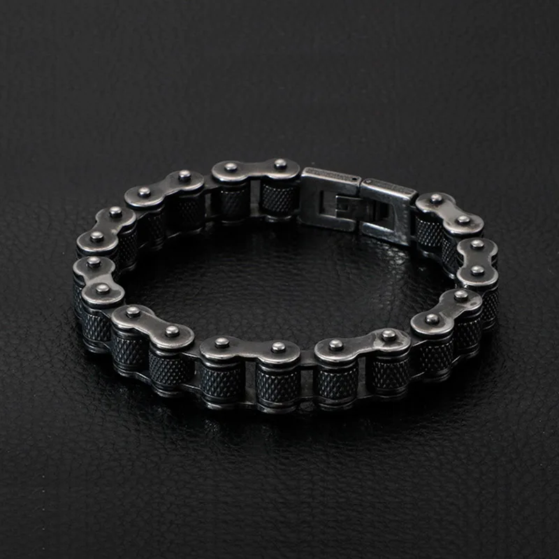 HaoYi Vintage Locomotive Link Chain Bracelet Punk Men Hip Hop Rock Stainless Steel Jewelry