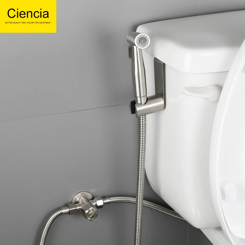 Ciencia Stainless Steel Bidet Sprayer Set Wall Mounted Toilet Sprayer Kit Brushed Nickel Diaper Sprayer Shattaf