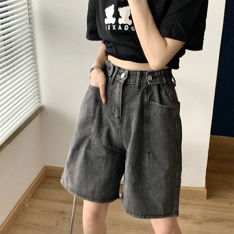 

5XL Jean Shorts Women Summer Denim Short Solid Casual High Waist Shorts Streetwear 2022 Black Jeans