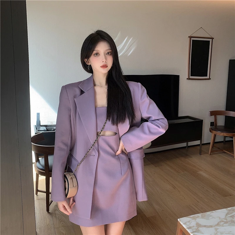 Women 2 Piece Set Blazer Strap Dress High Waist Club Dresses Fashion Summer Sleeveless Sexy Mini Dress Suit Jacket Women's Suit