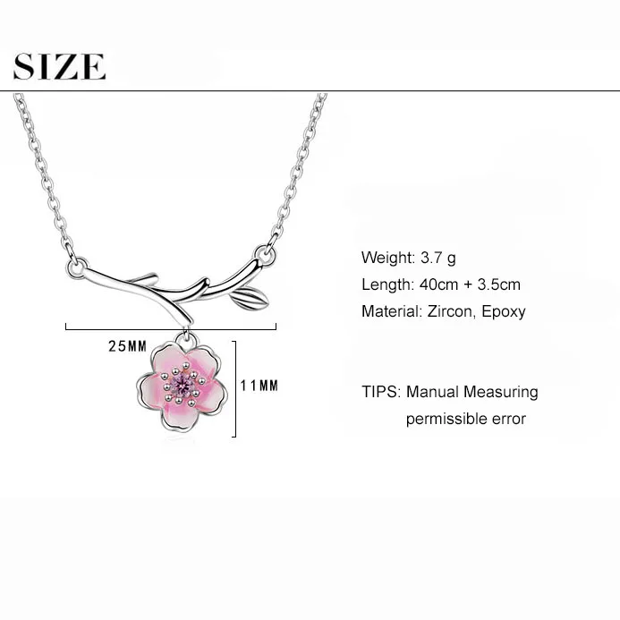 ANENJERY Silver Color Pink Cherry Blossom Necklaces Fashion Daily Jewelry Flower Pendant Necklace S-N437