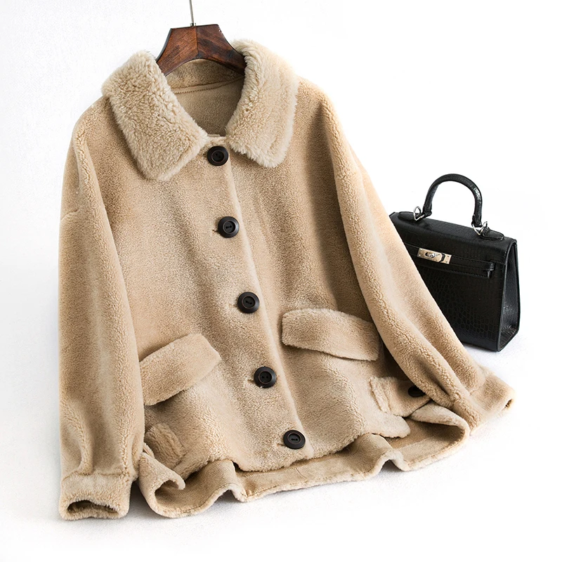 

Autumn Winter Real Fur Coat Women Clothes 2020 Short Korean Loose Sheep Shearing Wool Fur Jacket Overcoat Manteau Femme KJ5525