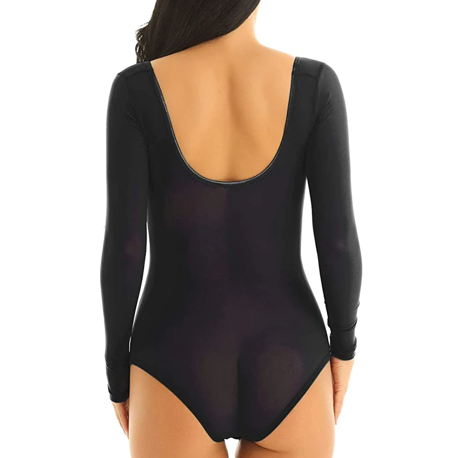 Jednoczęściowy Leotard Mesh Chest otwarty Top długie rękawy kostium akcesoria kobiety body długa koszula topy do tańca brzucha