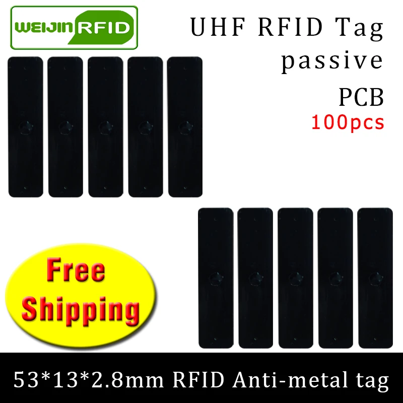 

UHF RFID metal tag 915m 868m Alien H3 EPC ISO18000 6c 100pcs free shipping 53*13*2.8mm IT fixed assets PCB passive RFID tags