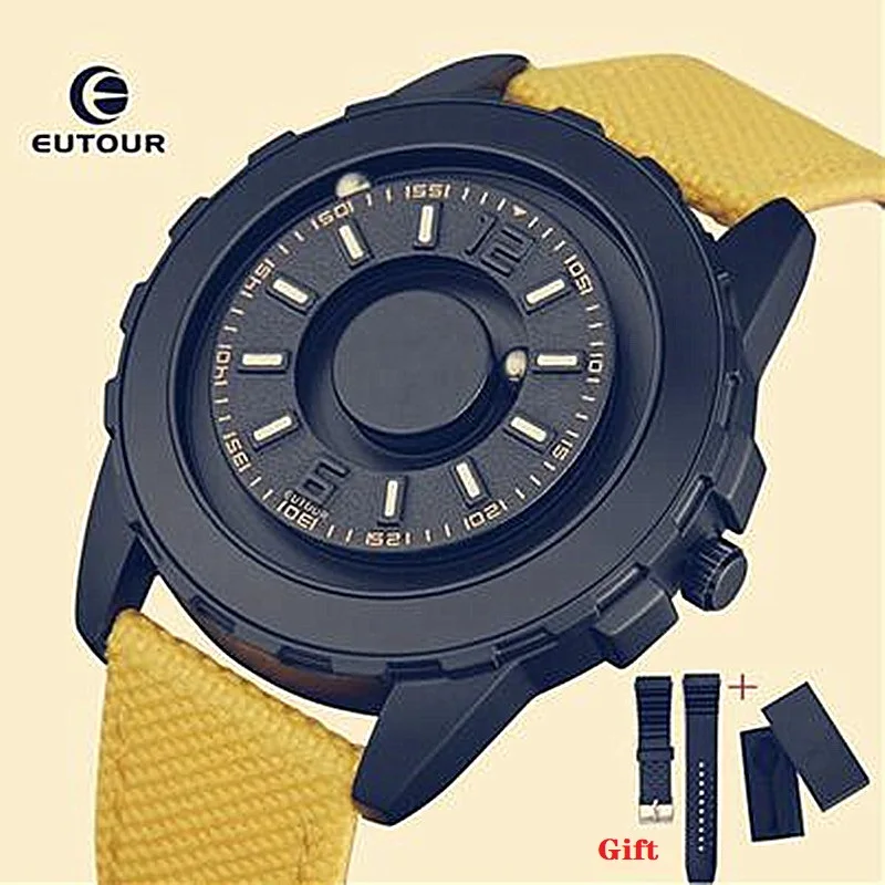 EUTOUR Black Clock Magnetic Ball Pointer Quartz Watch Men Waterproof Wrist Watch Nylon Strap Mens Watches Top Brand Luxury 2019