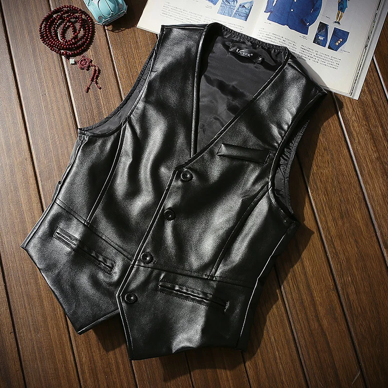 PU Coat New Arrival Men Fashion Vest Single Breasted Design Men's Sleeveless Vests Dress Slim Fit Outwear Hot Vests MQ296 image 5