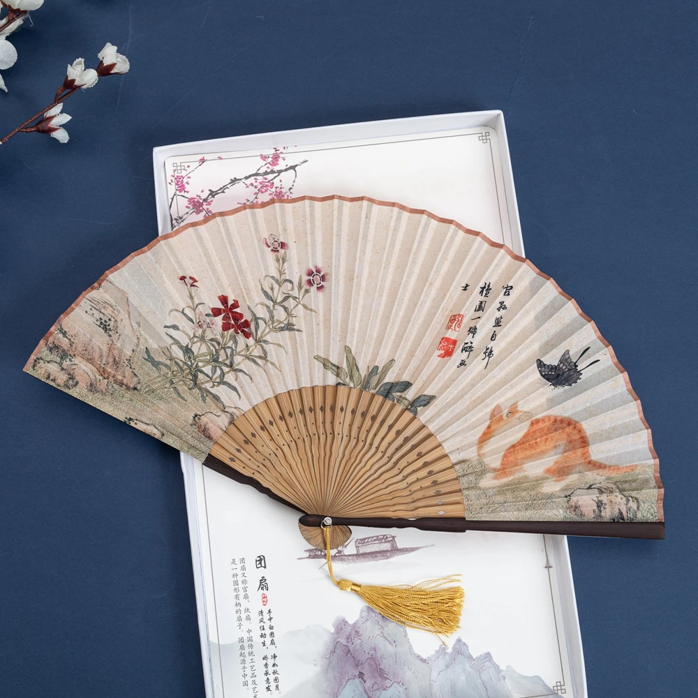 Hand-Painted Peony Chiffon Fan Folding Fan Chinese Wind Block Hollow Side Bamboo Fan And Wind Summer Folding Fan