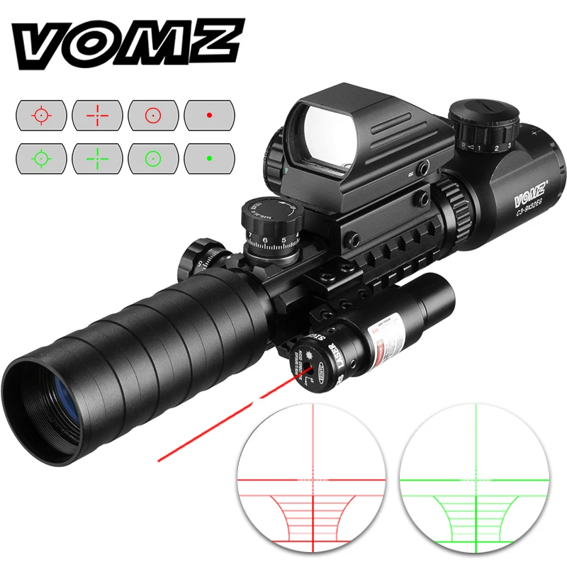 3-9x32 Scope Illuminated Rangefinder Rifle Holographic 4 Reticle Sight 20mm Red Grenn Laser For Hunting Riflescope