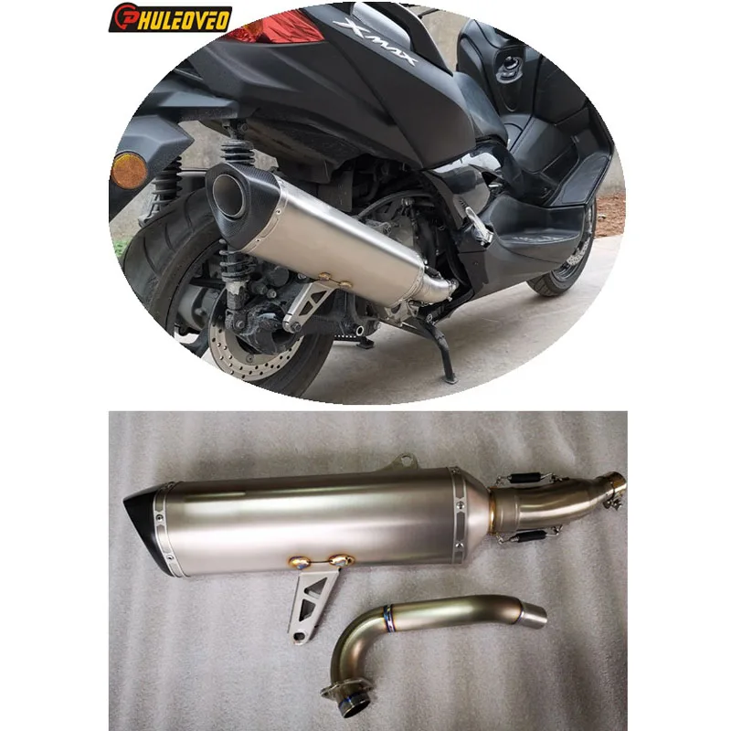 

High Quality Titanium Alloy Motorcycle Exhaust Muffler Link Pipe for XMAX 300 Muffler Escape Demper ith Carbon Fiber End Tip