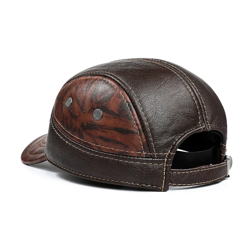 

X176 Natural Leather Sunshade Visor Hat Adult Cowhide Visor Hats Ear Protective Warm Hats Adjsutable Size Letter Baseball Cap
