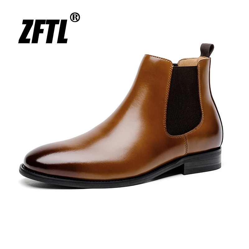 

ZFTL Men's Ankle Boots Man Chelsea Boots Male Ins Cow Leather round toe boots casual retro trend British style boots2023