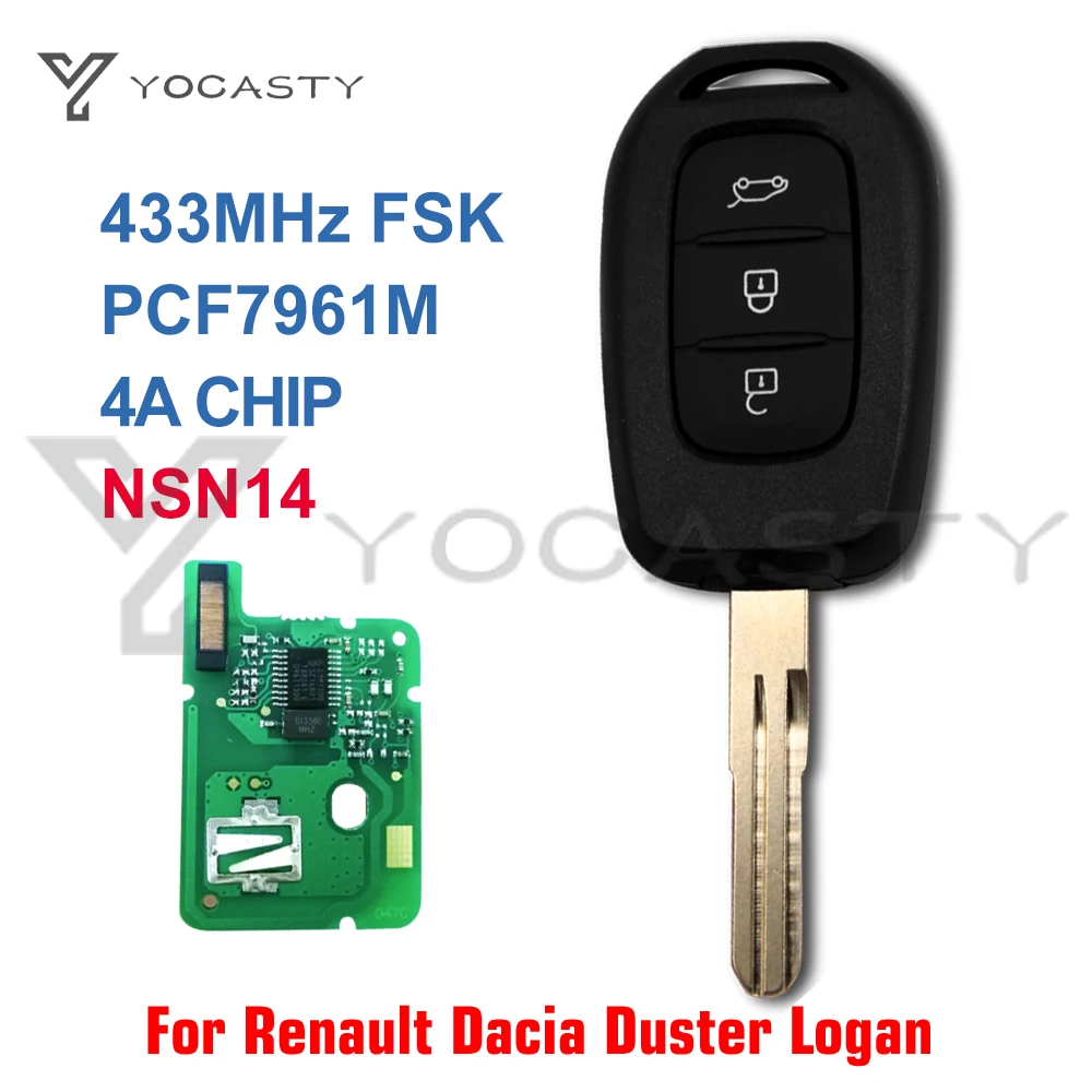 

YOCASTY 433MHz PCF7961M Remote Car Key Fob For Renault Symbol Trafic Dacia Duster Logan Sandero 2012-2018 With NSN14 Blade