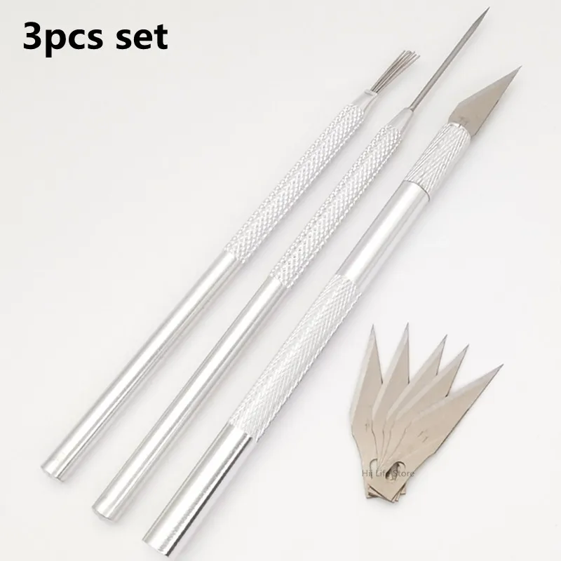 3PCS Carving Knife 7 Needle Brush Metal Needle Ultra Light Clay Polymer Texture Tool Soft Clay Sculpture Auxiliary Modeling Tool