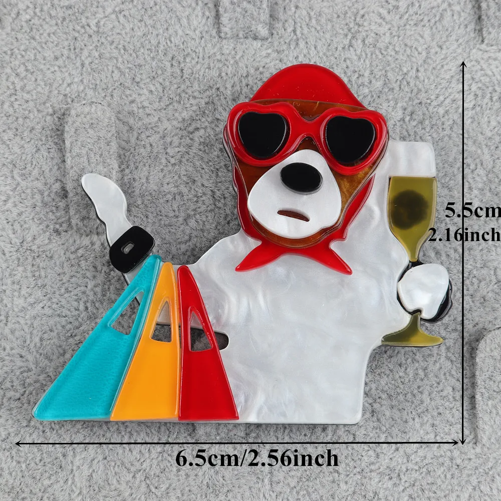 FishSheep Cute Shopping Dog Acrylic Brooches For Women Resin Cartoon Animals Brooches Pins Jewelry Coat Dress Accessories Gifts