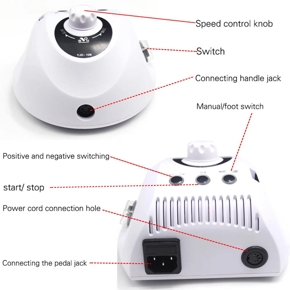 Starke Bohrbürste Nagelbohrbürste Mikromotor YJD108 108FL Handstück Nail Art Schmuck Polieren