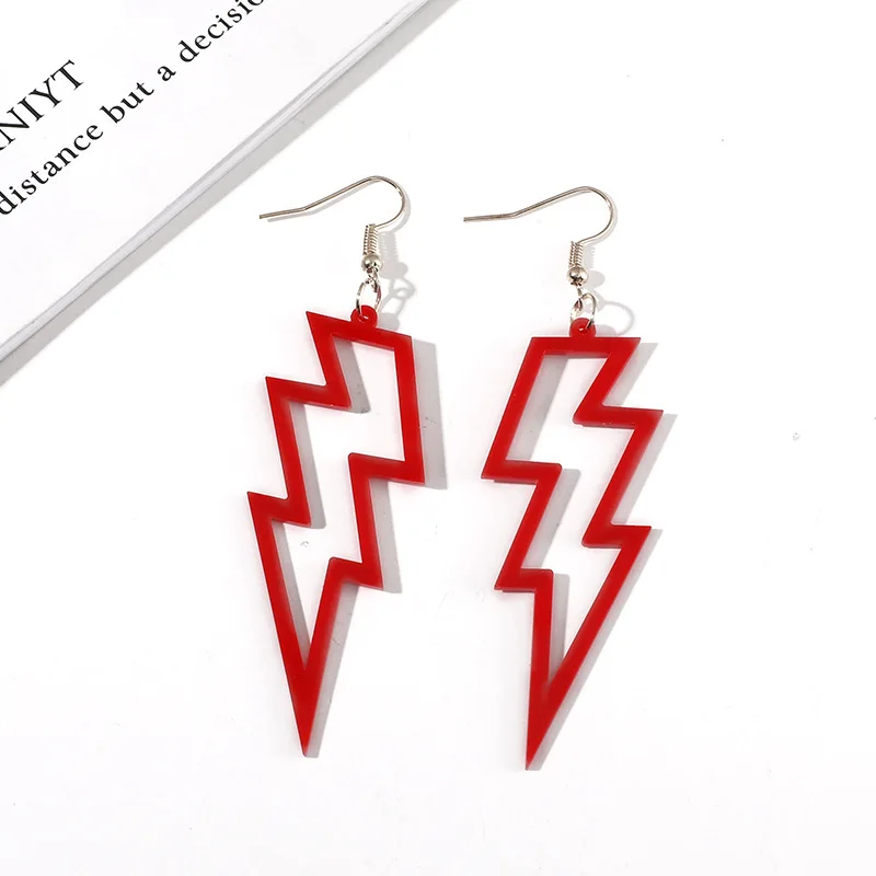 5 Lightning Acrylic Earrings For Women Punk Glitter Powder Colorful Letter Girl Power Cutout Geometric Earrings Party Jewelry