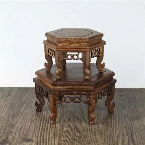 

China Jichi wood Two hexagon Base Display stand For vase flowerpot teapot statue