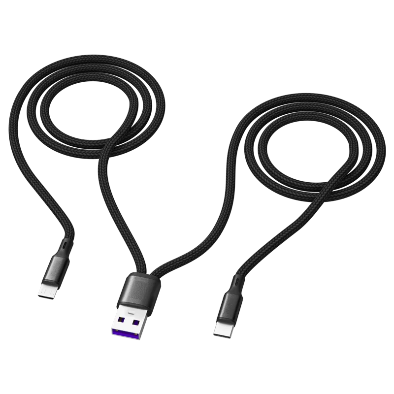 1m 2-in-1 Data Cable Type C Micro Fast Charging Cable Y Splitter 5A Fast Charging Cable for Samsung Huawei Xiaomi Wire Cords