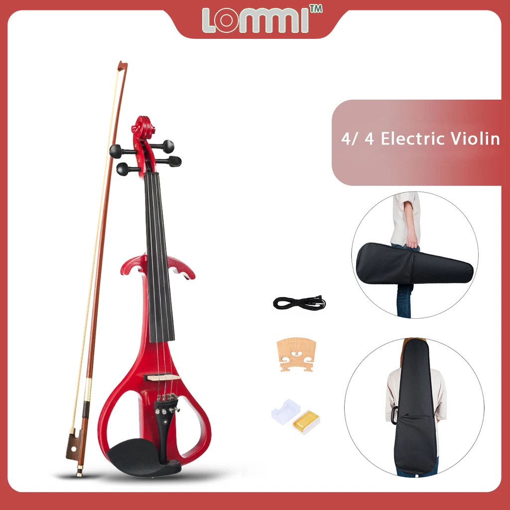 

LOMMI Violin Full Size 4/4 Solid Wood Silent Electric Violin Maple Body Ebony Fingerboard Pegs With Violin Accessories SET-Red