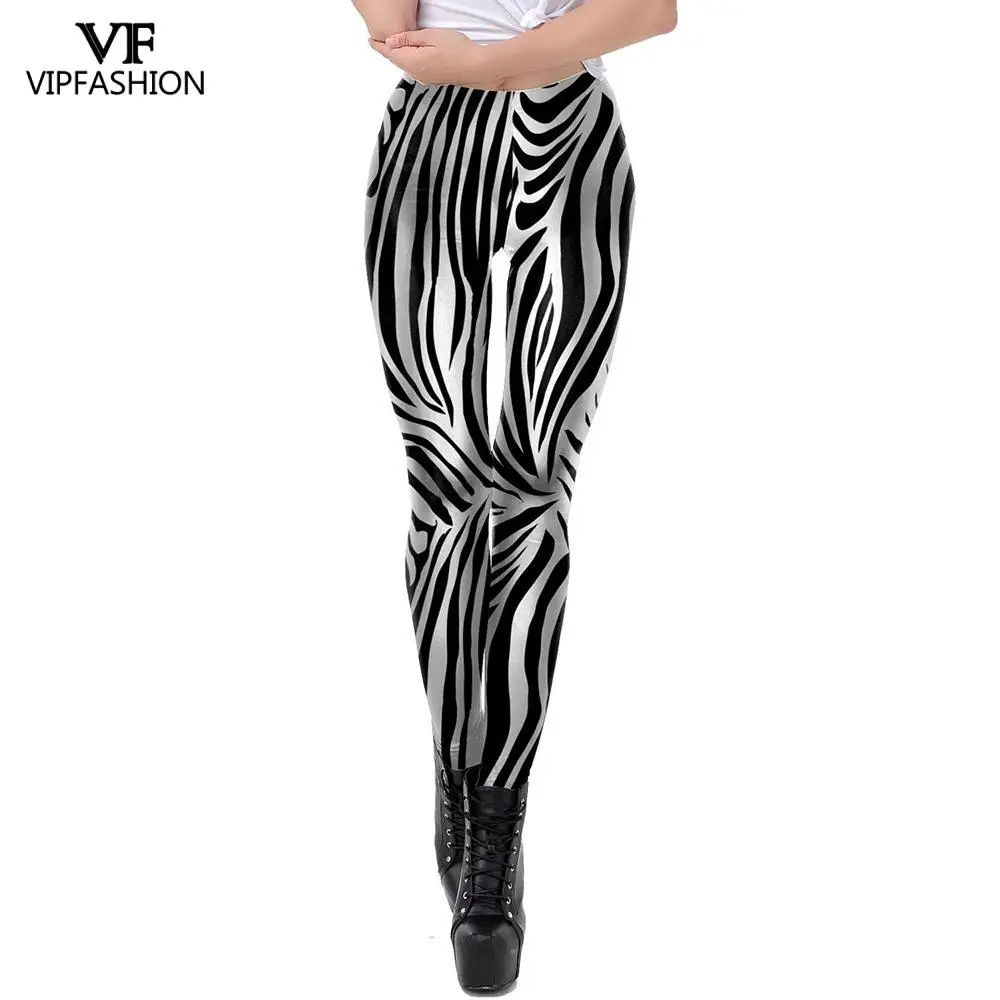 VIP FASHION Cosplay legginsy na co dzień Zebra czarne i białe paski legginsy z nadrukiem sportowe damskie spodnie do fitnessu Drop Shipping