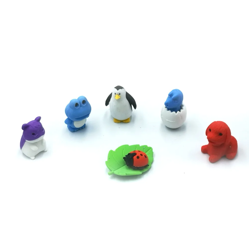 5pcs / lot Varies Cartoon Animal Eraser Novelty Cute Rubber Animal Mini Kawaii Eraser for kids Panda Tiger Elephant