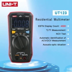 UNI-T UNIT UT123 Mini Digital Multimeter Auto Range Data hold AC DC Volt Meter Ohm Temperatue NCV/Continuity Tester EBTN Display