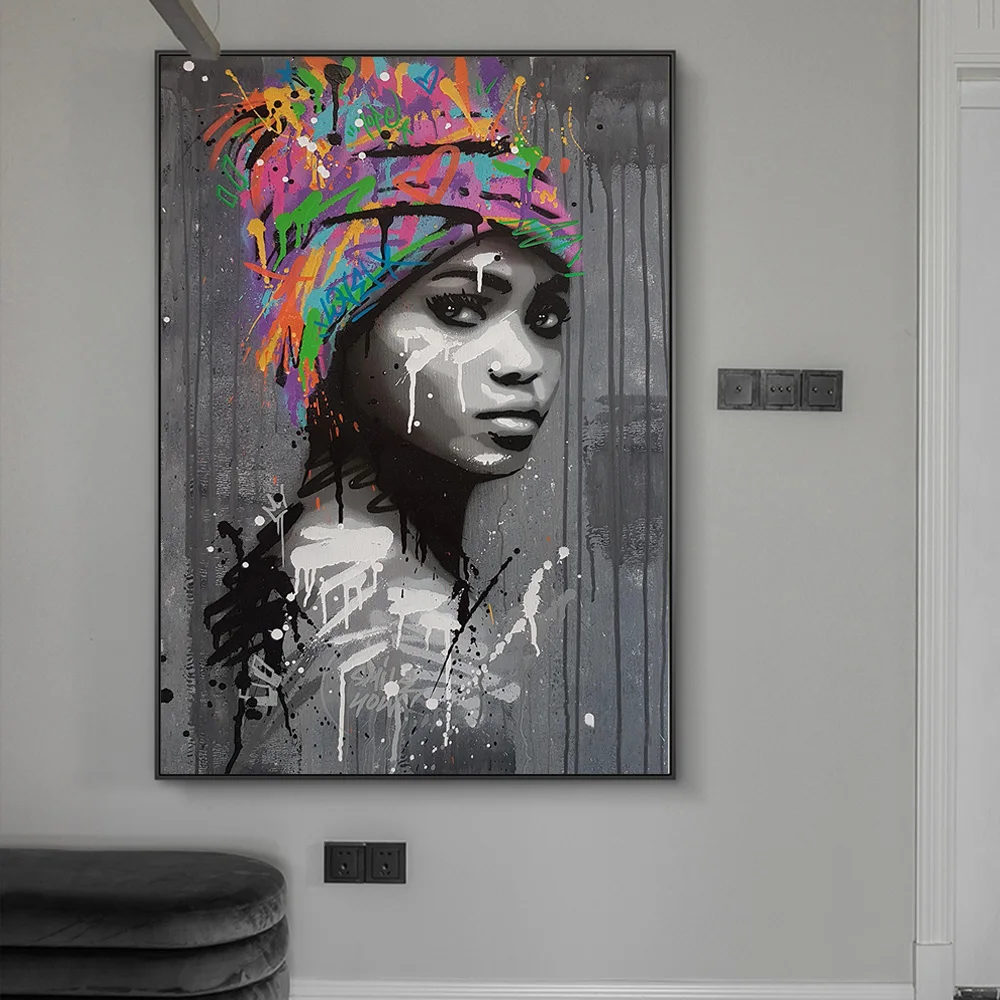 

African Woman Canvas Art Paintings on the Wall Art Posters And Prints Graffiti Art Abstract Black Woman Art Pictures Home Decor