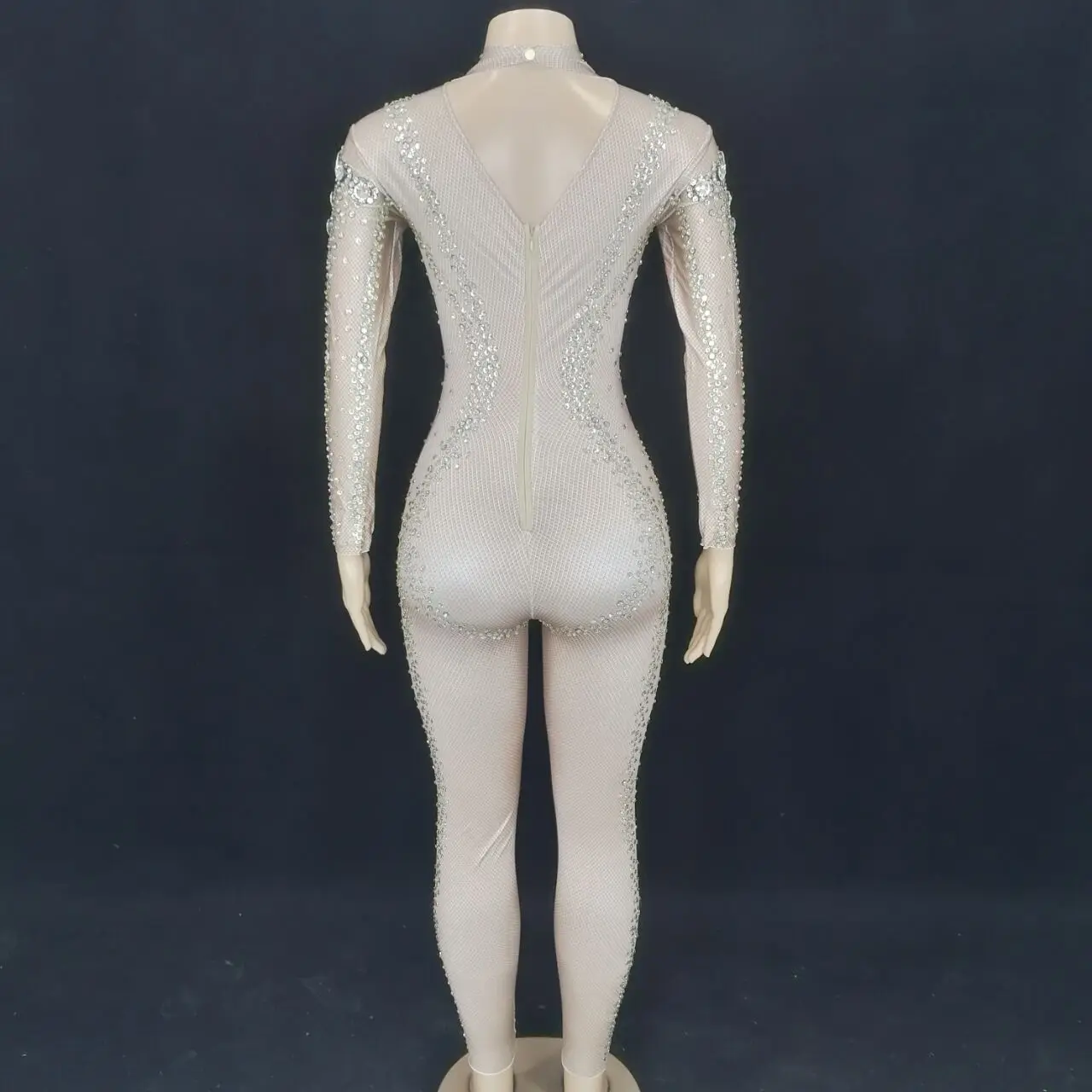 Luxus Strass Elastische Dünne Overall Frauen Geburtstag Prom Feier Party Kristalle Nachtclub Strampler Sänger Bühne Tragen