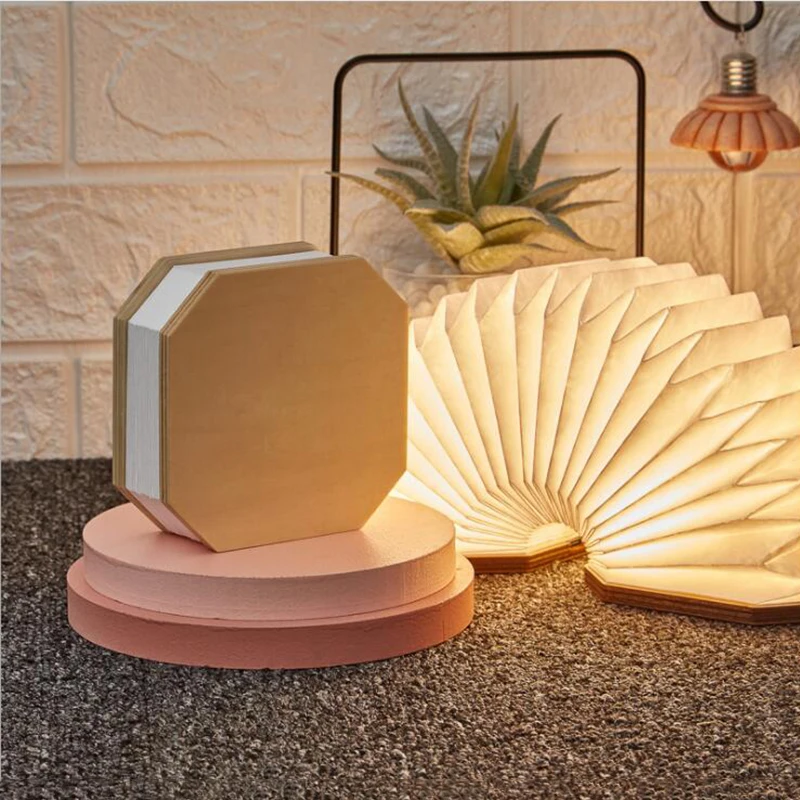 3 Color Folding Accordion Wooden Night Light Creative Baby Child Birthday Christmas New Year Gift Lights USB Recharge Table Lamp