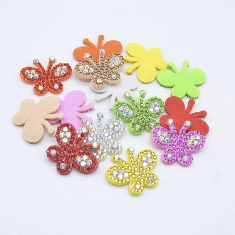 14Pcs 30*26mm Colorful Padded Butterfly Patches Rhinestone for DIY Clothing Accessories Handmade Headwear Bow Decor Appliques