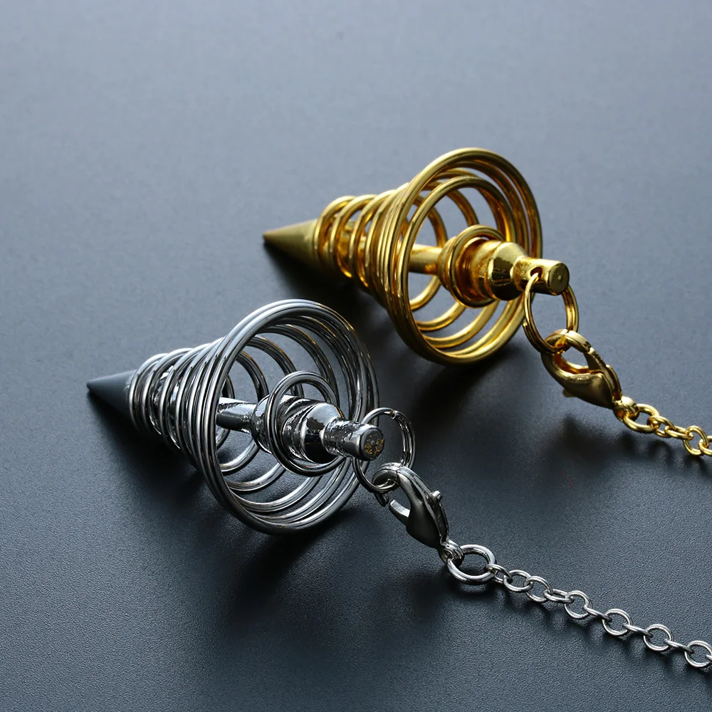 1Pcs Metal Pendulum Pendulo Radiestesia Pendulums for Dowsing Spiral Cone Antique Gold Silver Color Pyramid Pendule Reiki Amulet