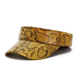 Men Women's PU Leather Snakeskin Visor Cap Sun Protection Beach Traveling Club Visor Hat Red Blue Brown